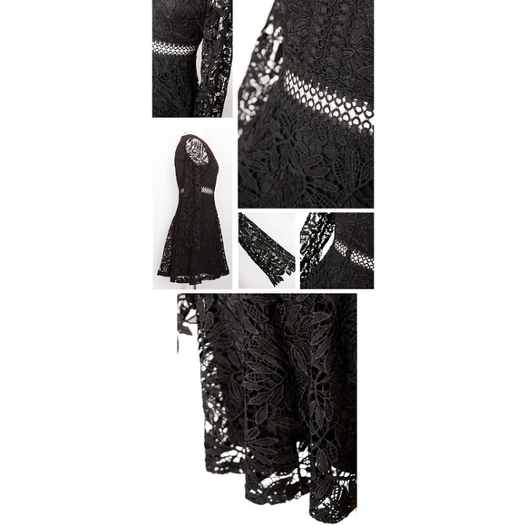 Black Crochet Lace Overlay Fit Flared Skater Dress - Picture 6 of 8